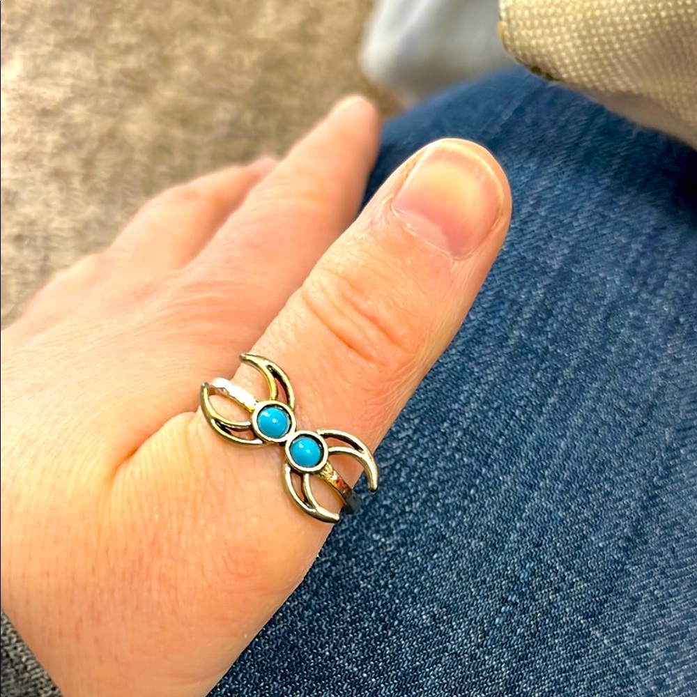 New, Silver Turquoise Double Crescent Moon Ring